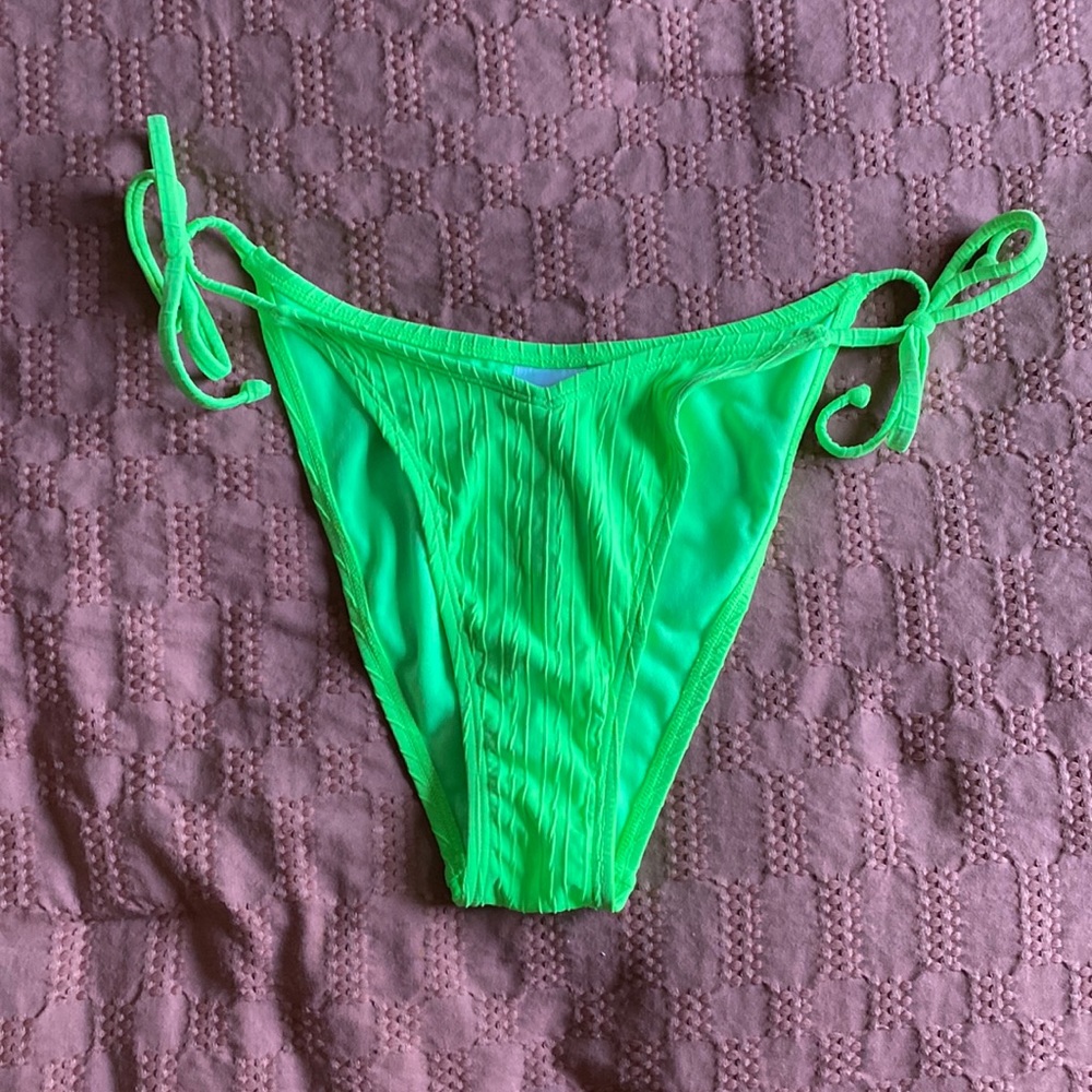 Neon Green Ribbed String Bottoms